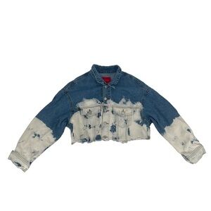 Signature8 Bleached Cropped Rough Hem Jean Jacket Size Medium Women's